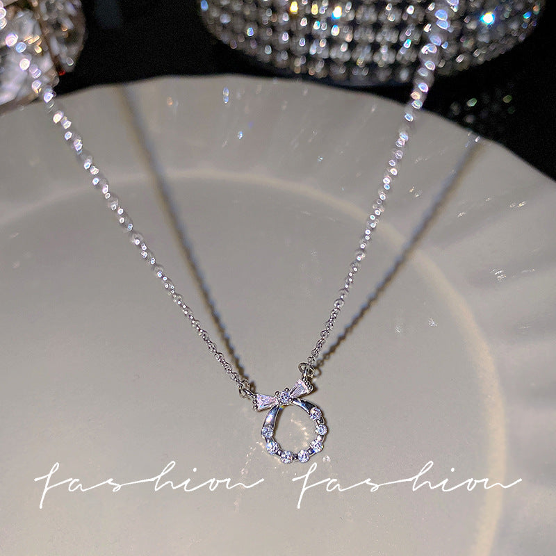 Korean ins style pearl zircon titanium steel necklace for women easiest for matchniche styleclassy sense clavicle chain fairy jewelry wholesale
