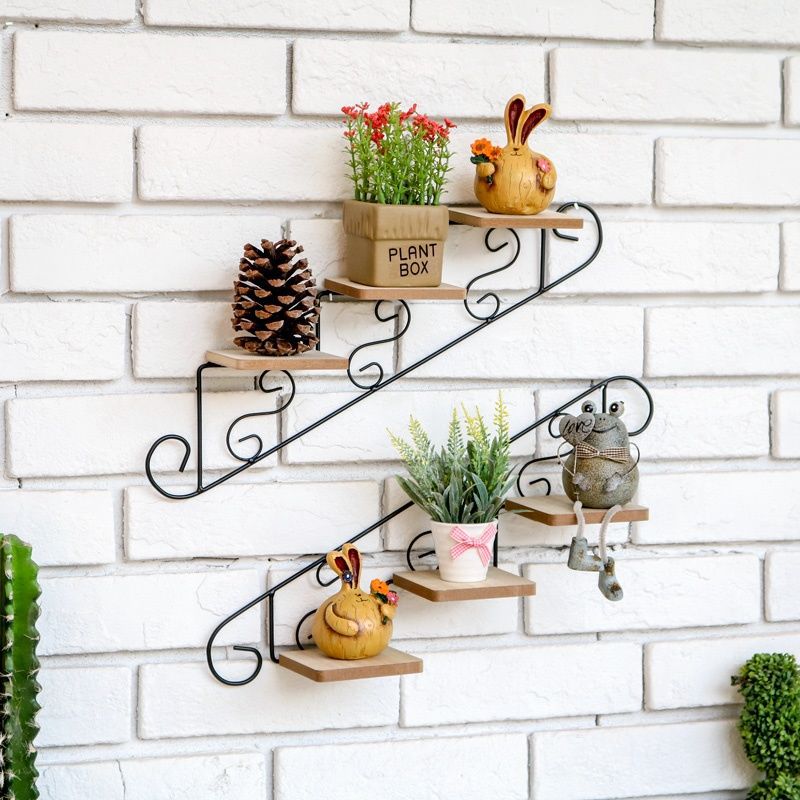 American country pastoral creative staircase shape cafe clothing store wall decoration wall hanging flower rack shelf wall hanging
