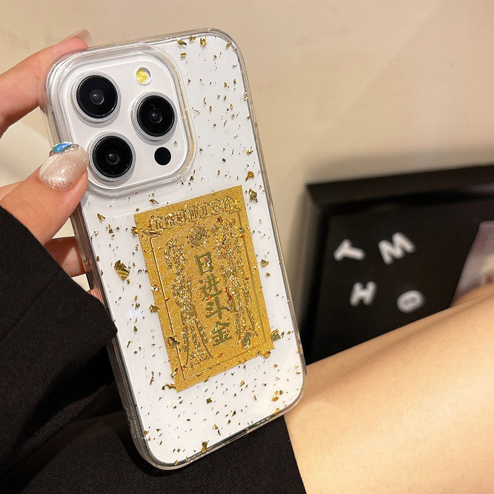 Transparent epoxy gold foil iphone 17 pro max text phone case apple 16 acrylic protective cover 15