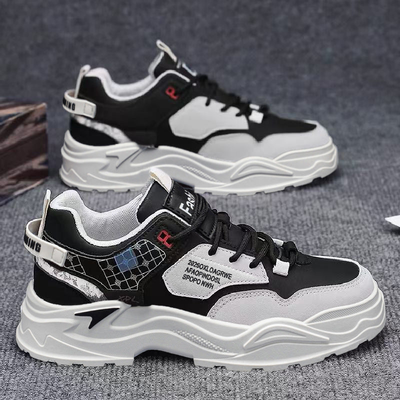 Men's spring versatile casual work shoes - leather, waterproof, athletic, height-increasing, white trendy sneakers for work and everyday wear