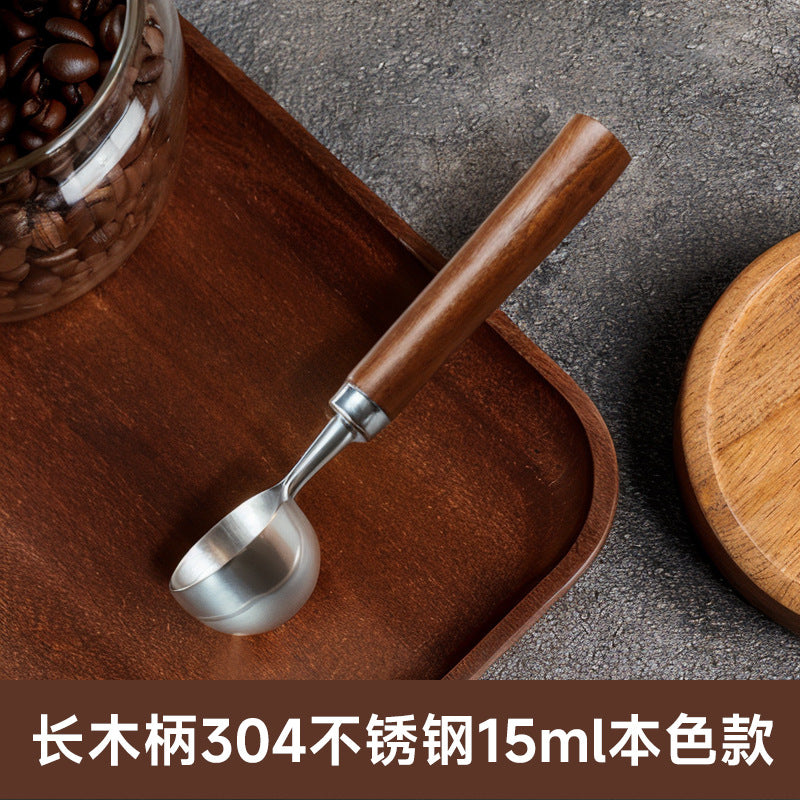 Walnut handle coffee spoon coffee bean measuring spoon 304 stainless steel coffee bean dosing spoon seasoning measuring spoon