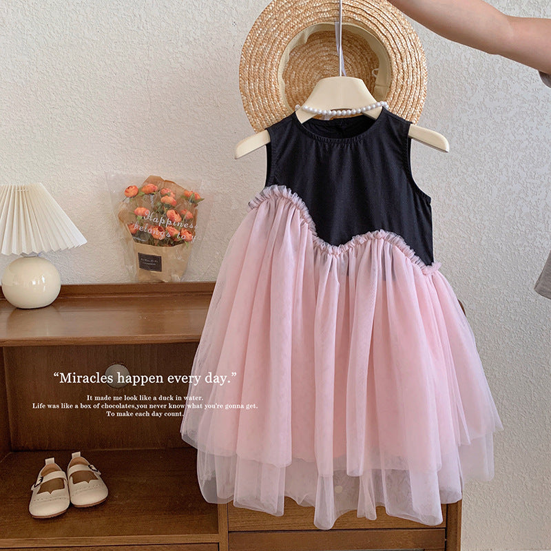 summer girls' tank dress - new stylish color block mesh princess dress for baby girls