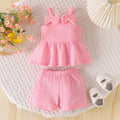 fashionsummernew arrivalbows suspender tops shorts cutesweet baby children's clothing suittwo-piece set