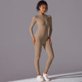 New arrival brushed nude long jumpsuit soft comfortable shapewear long sleeves yoga wear half-open zipper fitness wear