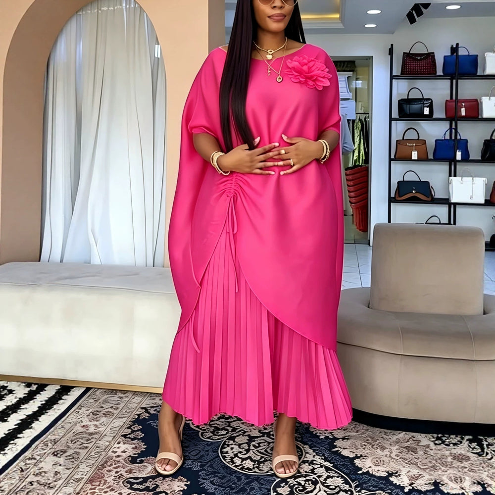 African loose pleated 3d floral fashion outerwear & pleated wide-leg pants set - party & wedding robe two-piece outfit