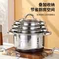Wholesale cross-border double bottom stainless steel soup pot milk pot frying pan uncoated pot set kitchen cooking cookware set