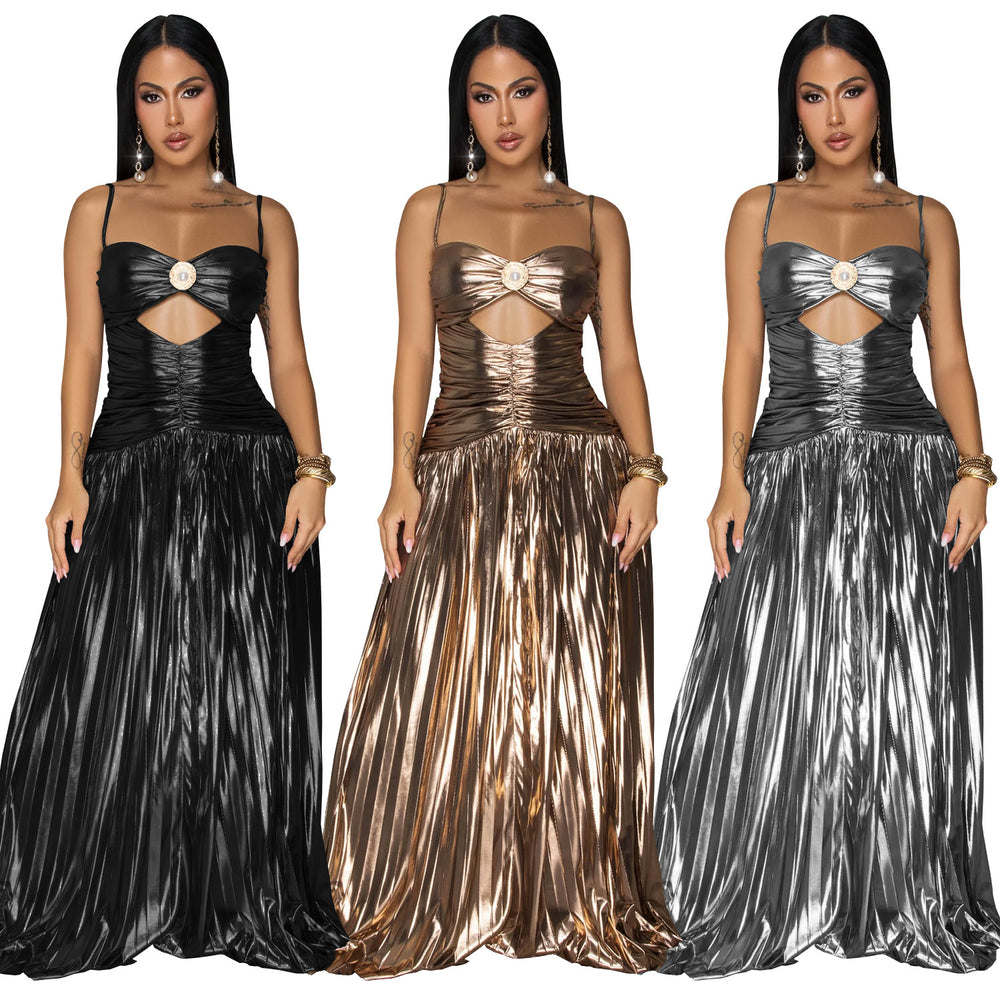 C7523 cross-border   fashion women's sexy camisole elegant prom sparkly dress
