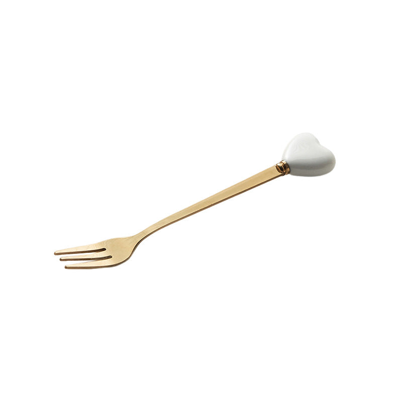 Luxury ceramic spoon stainless steel coffee spoon afternoon tea cake dessert spoon cross-border high-value small fork soup spoon