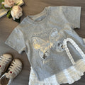 Girls' sequin tee summer outfit  new trendy kids' popular short-sleeve summer girl's chic t-shirt dress