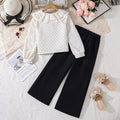 spring new arrival: cross-border girls' and big girls' outfit set - stylish v-neck polka dot lace trim long sleeve casual pants