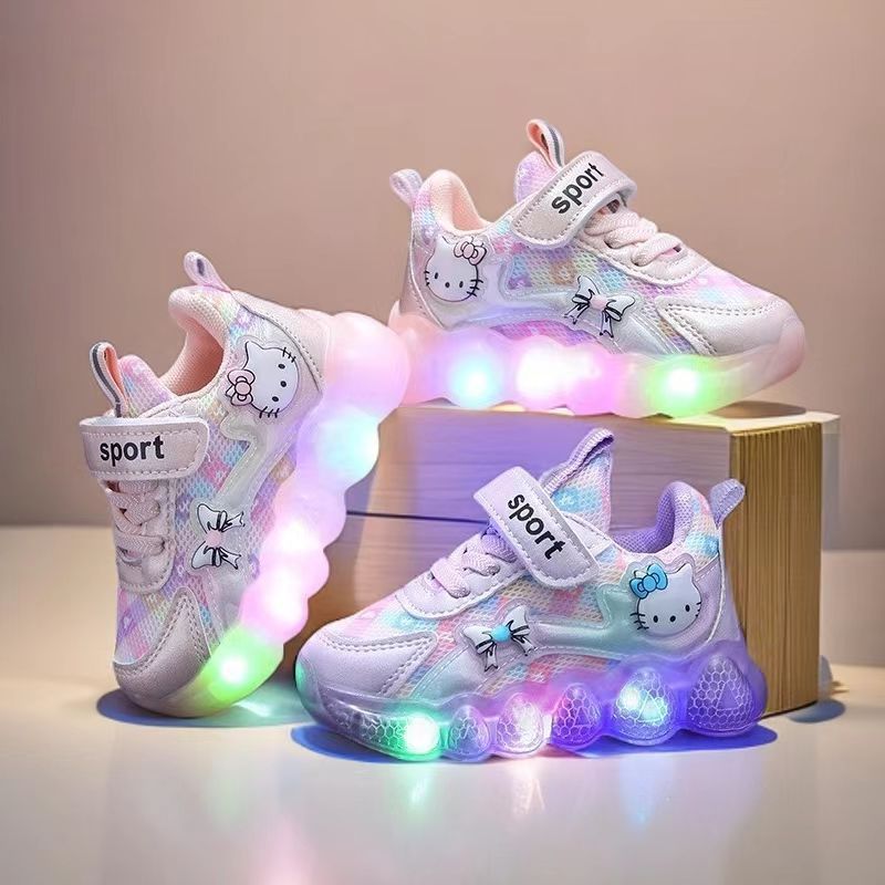 Light-up baby girl shoes, girls' sneakers, soft sole,  spring/autumn new style, mesh, hello kitty, dropshipping available