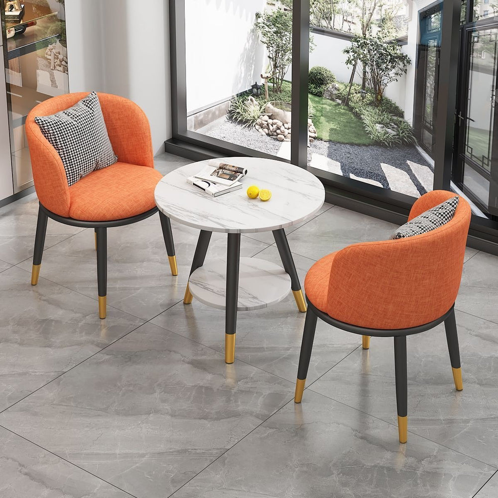 Luxury negotiation table and chair set - modern minimalist rock slab small round table hotel reception desk and chair set (one table, two chairs)