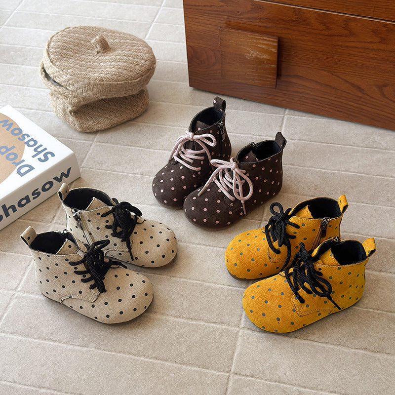 Polka dot ugly Birkenstock boots 2025 spring and autumn new Korean version of girls round head British style Martin boots soft-soled short boots