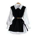 Spring lantern sleeve white shirt women's age-reducing sweet loose covering slit vest sweater layering two-piece set