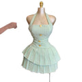 European and american women's clothing 2020 autumn new sweet and fresh plaid halter neck tube top backless high waist slimming pleated skirt
