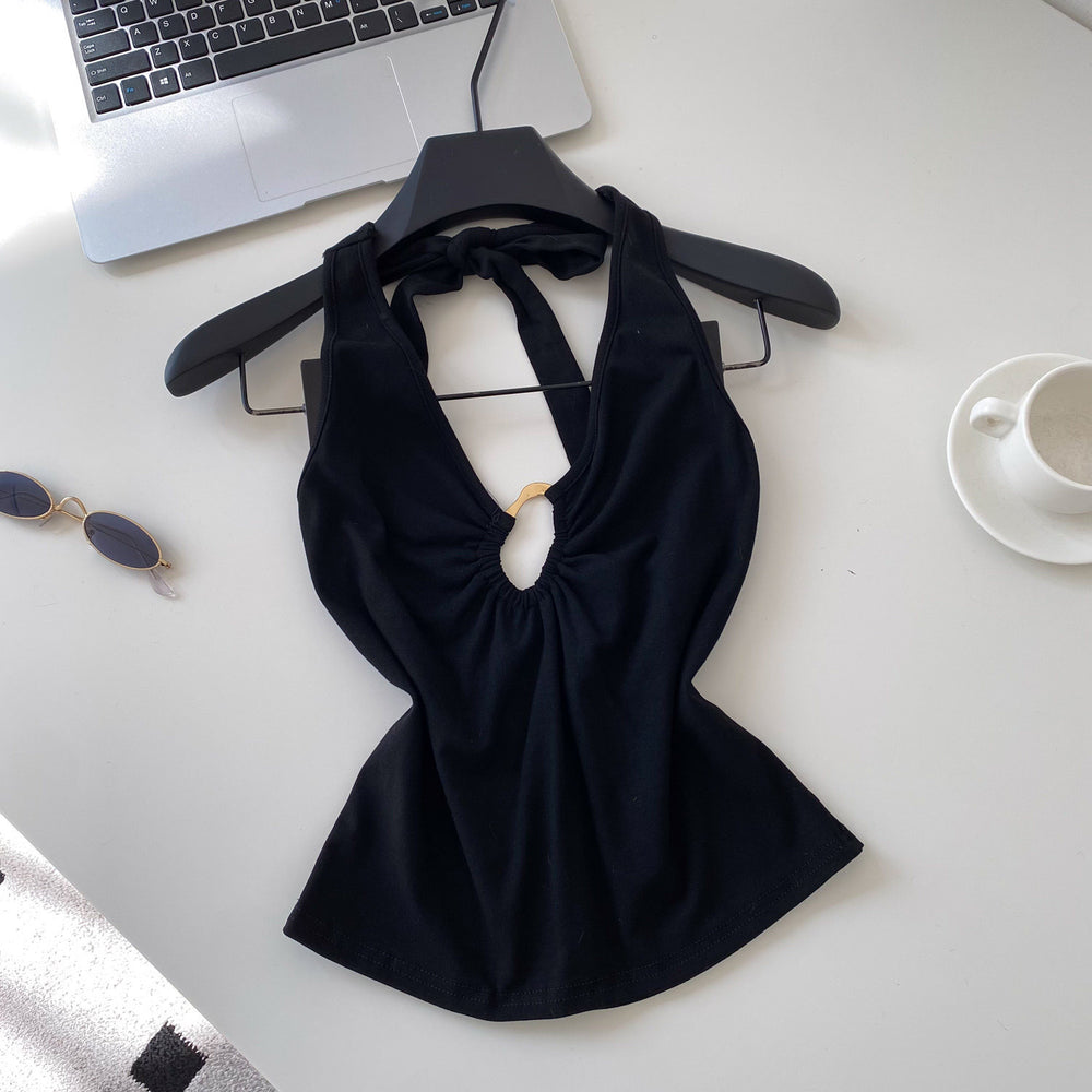 Sexyv neckhalterbackless camisole women's summerk-style silmslimming lookcut outoutwear hot girl style tops