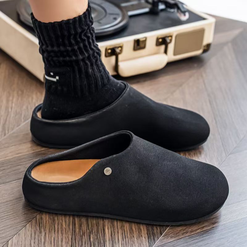 Old money style mule slippers for men autumoutwear office lazy slip-on men's toe-cap birkenstock soft bottom half drag