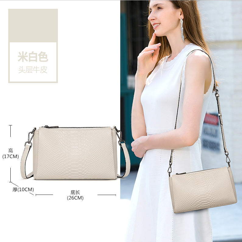 Genuine leather bag 2025 new trendy high-end fashion cowhide crocodile pattern shoulder bag large capacity mother messenger bag women