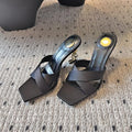 Factory in stock one-strap high-heeled sandals for women cross-strap export best selling special-shaped heels letter heels high-heeled shoes for women
