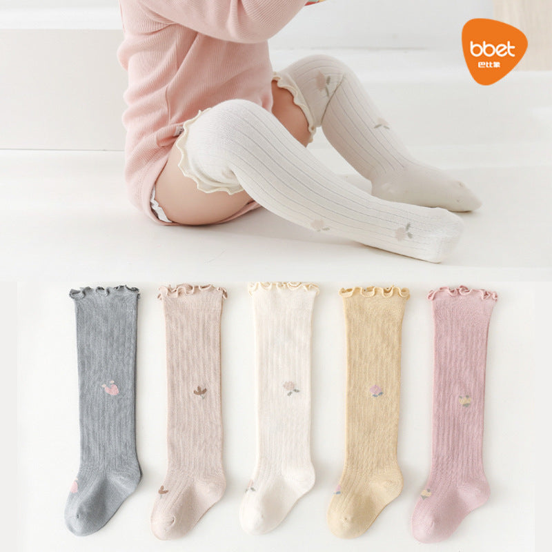 Babylon baby socks women's long tube baby kidskidskids high tube socks floral loose mouth newborn non-leg girl socks