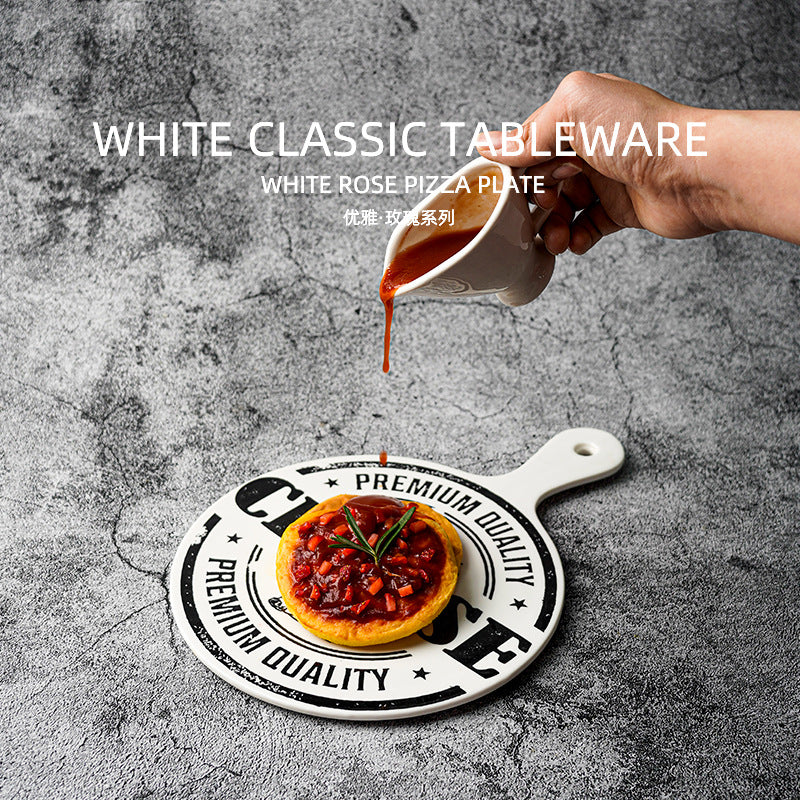 Scandinavianins flat ceramic tray, high-looking tray, western food steak plate, classy handle plate tray