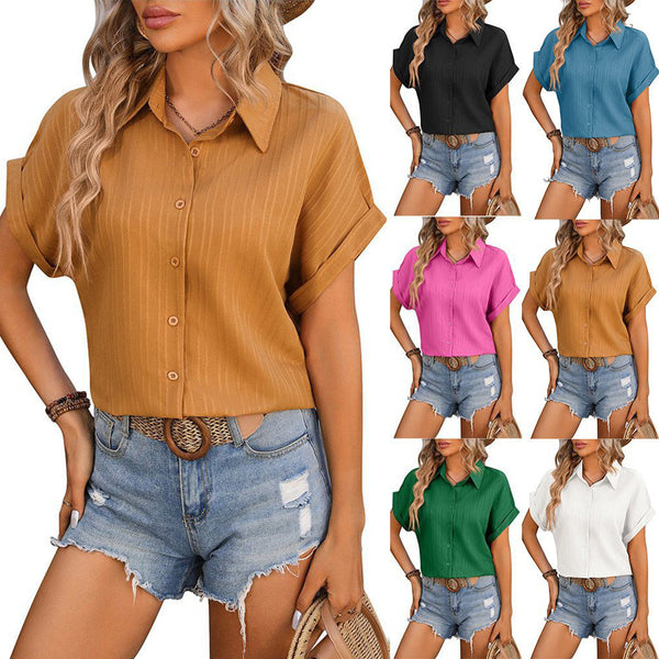 2024 spring and summer new  European and American women's clothing  women's shoulder loose short-sleeved casual shirt women
