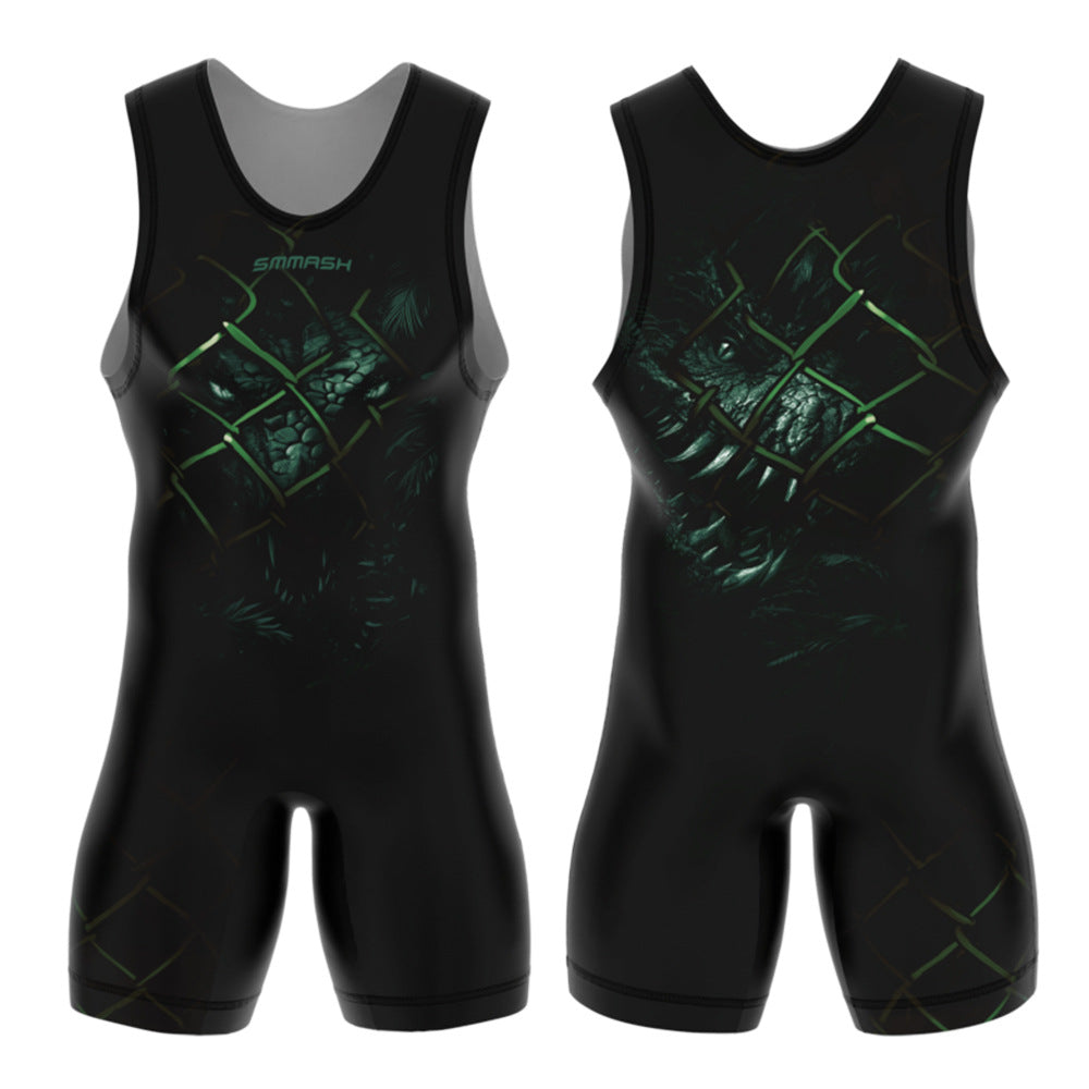 Sublimation full body print men's one-piece wrestling suit custom training weightlifting suit men's and women's free wrestling one-piece vest