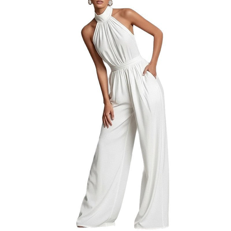 european and american cross-border women's summer new arrivals: -style elegant sleeveless halter neck bodycon jumpsuit