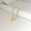 fashion chunky cross pendant necklace - gold tone, trendy clavicle chain, minimalist & versatile accessory, perfect holiday gift for women