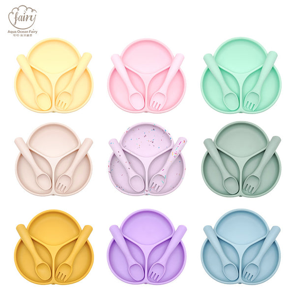 's new food-grade silicone children's tableware baby anti-drop complementary food plate baby grid plate wholesale