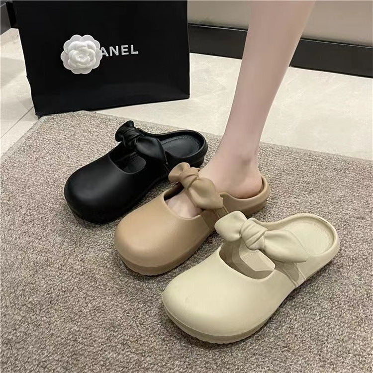 Bow-tie heeled slippers for women, perfect for summer wear. new 2024 style, these slip-on slippers are soft-soled, ideal for lounging at home or as stylish outdoor footwear