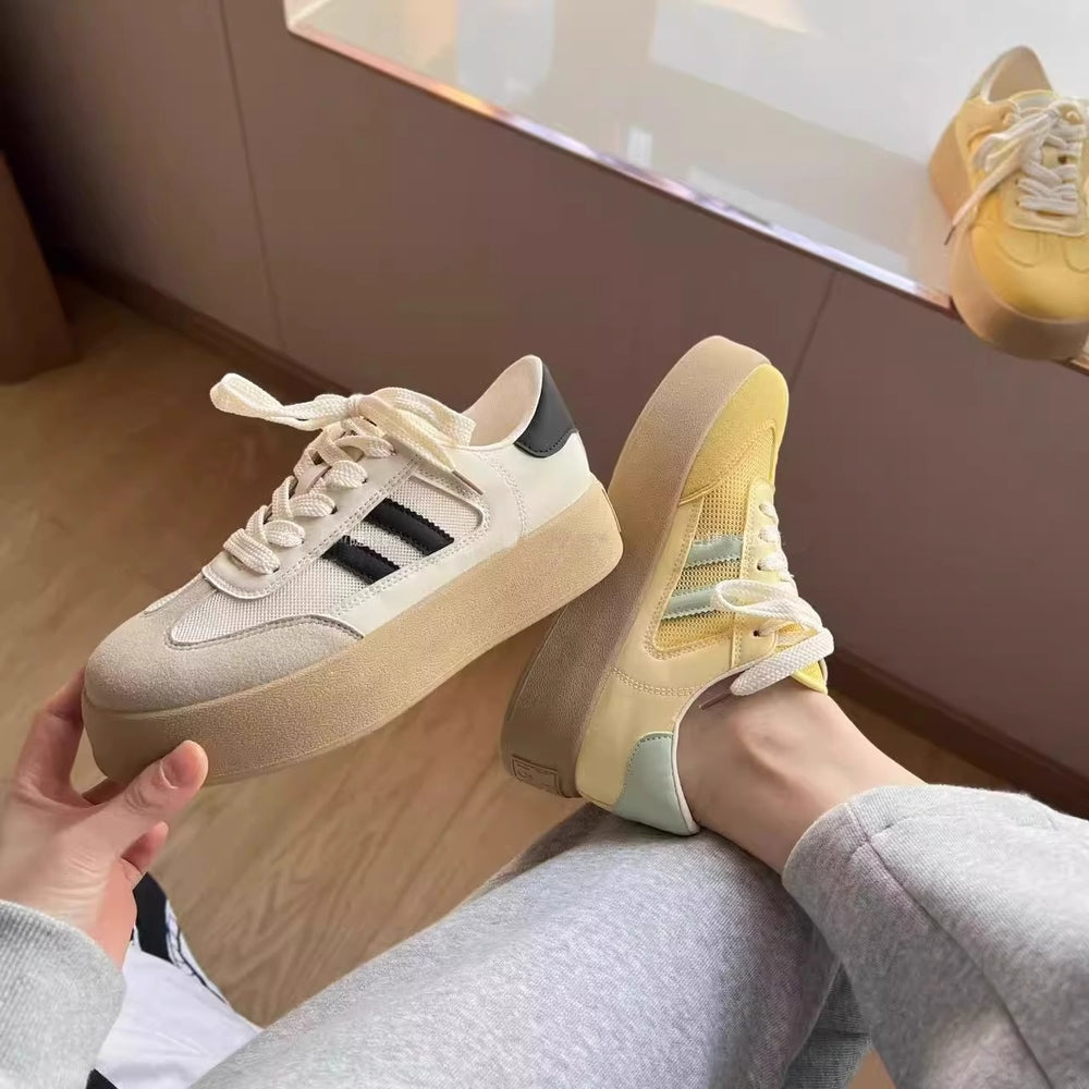 Best sellingthick sole heightening german training shoes white shoes for women 2026 summer new arrivalcasualeasiest for match breathable mesh sports shoes