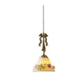 French retro bow brass small pendant wall lamp 3d ceramic flower pleated fabric bedroom bedside light
