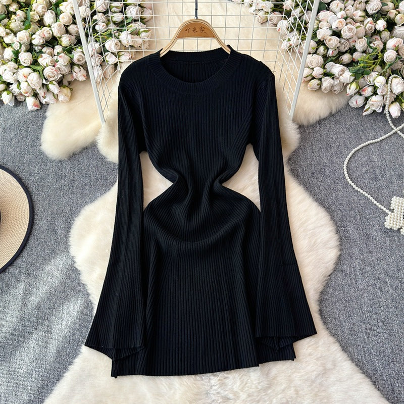 Autumnew arrivalexport pure lust style hot girl silmlong sleevesknittingdress women's casual round neck elegant short skirt