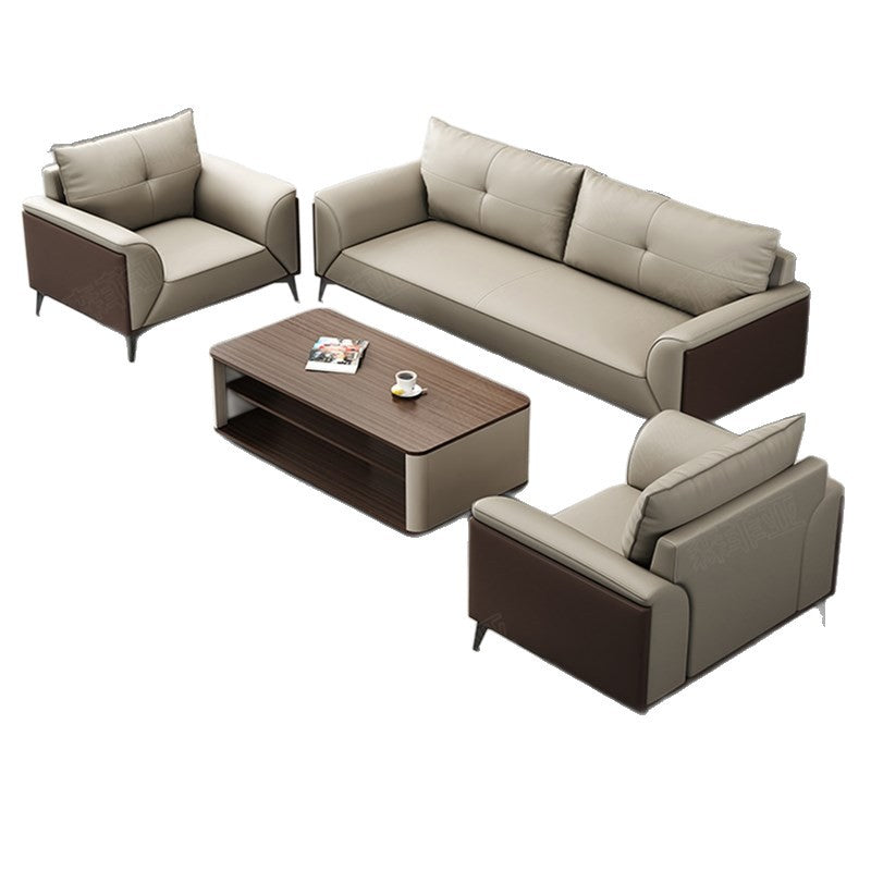 Office sofa and coffee table set - modern minimalist business reception lounge furniture - premium leatherette