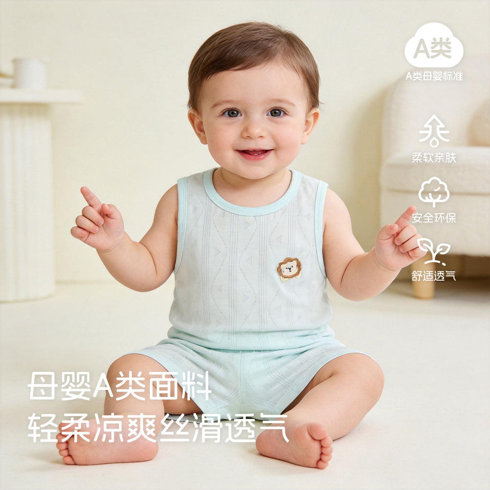 Baby two-piece outfit set: lightweight cotton tank top and shorts for summer - breathable and comfortable casual wear for infants and toddlers