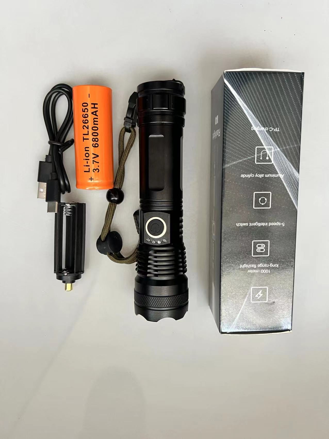 Cross-border P50 strong light power display LED long-range shooting P70 telescopic zoom night fishing USB charging strong light flashlight