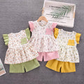 Girls' summer outfit set : new fashionable korean style short-sleeve top and shorts two-piece set for baby girls