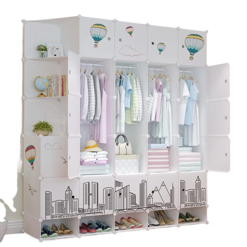 Simple wardrobe for home bedroom cabinet rental house simple folding assembly dormitory reinforced baby kids wardrobe cupboard