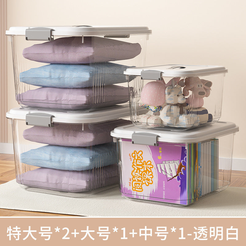 Household acrylic transparent storage box with lid, clothes storage box, household quilt sundries finishing basket wholesale