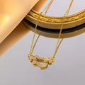 Luxurious full diamond horseshoe buckle titanium steel necklace women's easiest for matchwork clothingniche styleaccessible luxuryclassysensecasualfashion collarbone chain