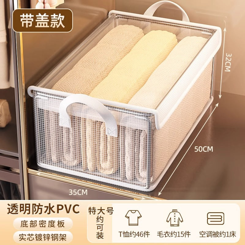 Clothes storage box with transparent cover Fabric wardrobe drawer type foldable finishing box for underwear storage basket