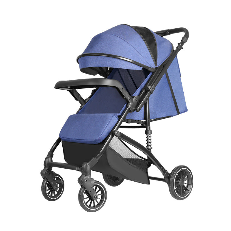 Stylish, lightweight, foldable, high-view four-wheel shock-absorbing baby stroller with one-click fold