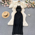Niche style design classyeleganthalter sleeveless cut outknittingdress women's silm slit vacation dress