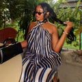 European and american cross-border women's fashion:  summer new collection - stylish and elegant striped sleeveless halter top with high-waisted pants set