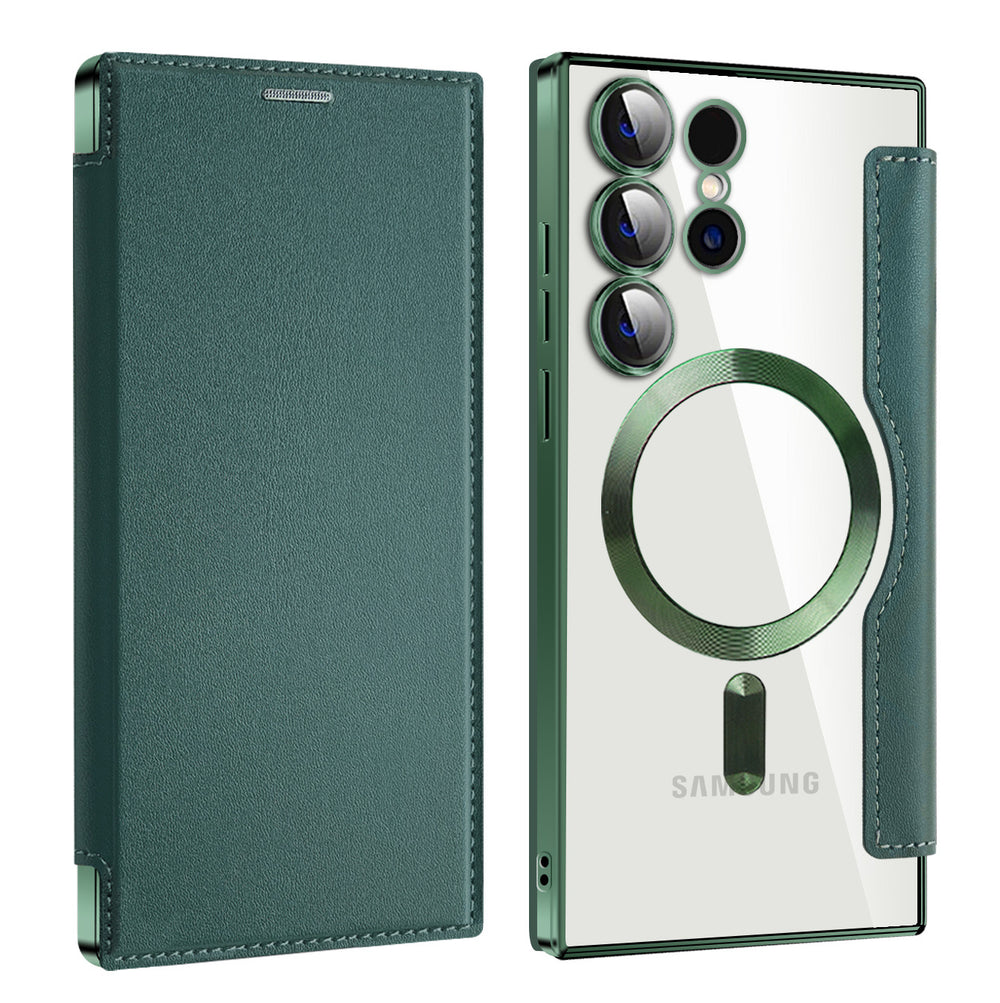 Suitable for samsung s26ultra electroplated gold shield magnetic leather case mobile phone case foreign trade a56 all-inclusive flip protective cover