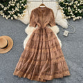 Frenchretro palace style dress women's waist slimming lookelegant puff sleeves lacepatchwork large swing dress long skirt