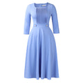 D3353export women's clothing fashionfashion square collar pure color pleatedfashionplus sizehigh waist africandress