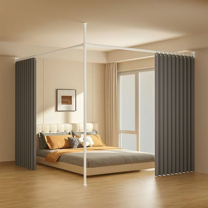 Easy-install bedroom rental room no-drill partition curtain beauty salon indoor bed divider l-shaped blackout curtain