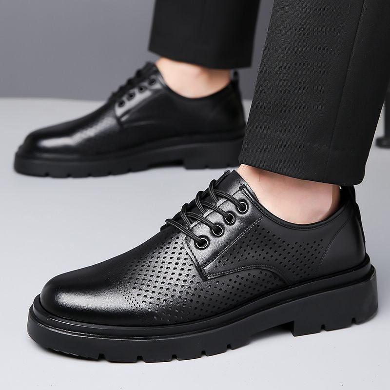 2025 men's soft leather shoes, men's sandals, business british style, groom's suit set, men's hollow-out breathable non-slip